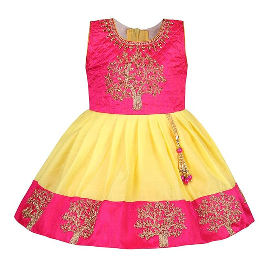 Wish Karo Baby Girls Knee Length Satin Embroidered Party Dress