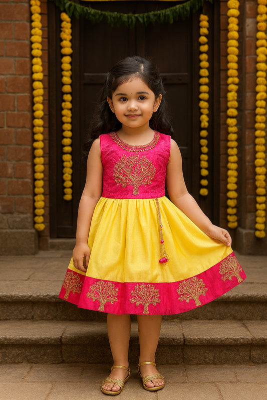 Baby Girls Silk Embroidered Ethnic Frock Dress