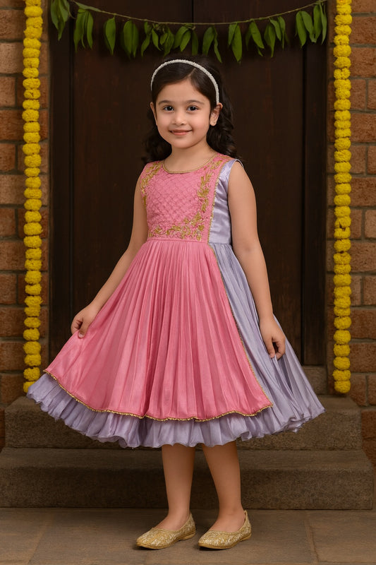 Girls Layered Pleated Embroidered Ethnic Dress