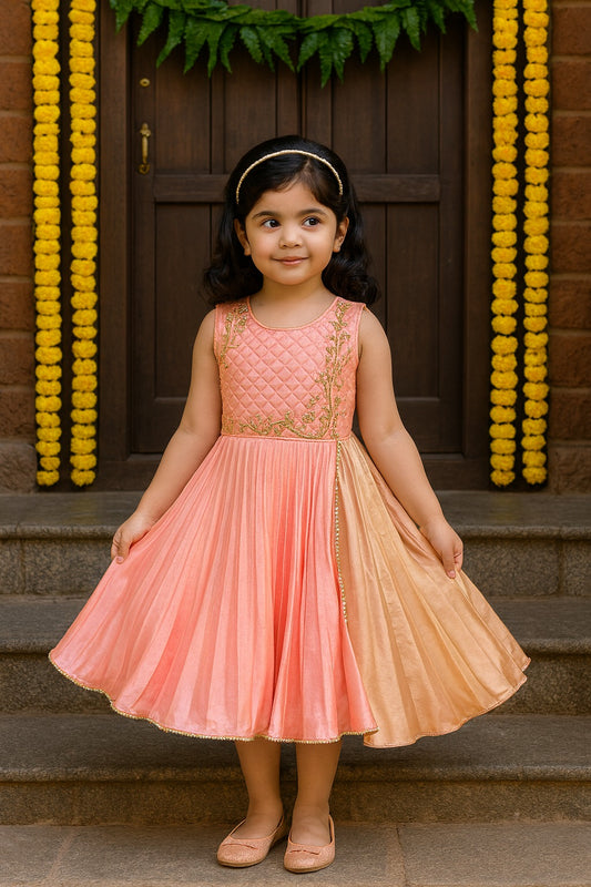 Girls Embroidered Layered Ethnic Dress