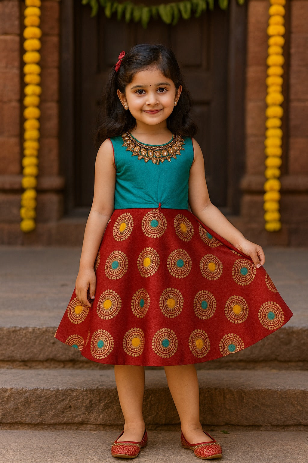 Girls Embroidered Fit and Flare Dress