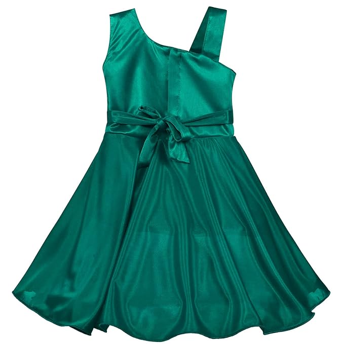 Girls Solid Asymmetric Neck Fit and Flare Frock Dress