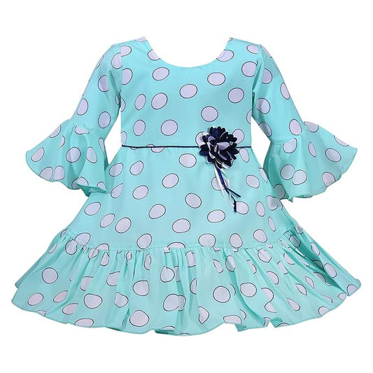 Girls Polka Print Bell Sleeve Fit and Flare Frock Dress - Wish Karo - photo 1