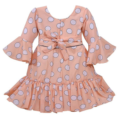 Girls Polka Print Bell Sleeve Fit and Flare Frock Dress