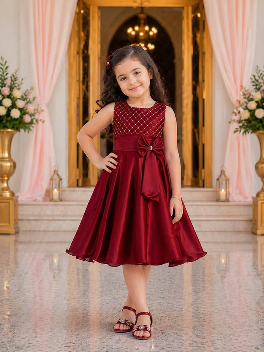 Girls Embroidered Bow Casual Dress