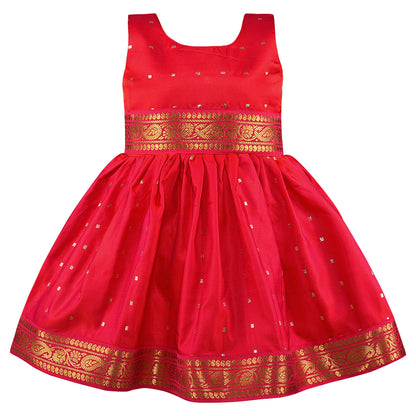 Girls Embellished Polka Dots Satin Ethnic Frock