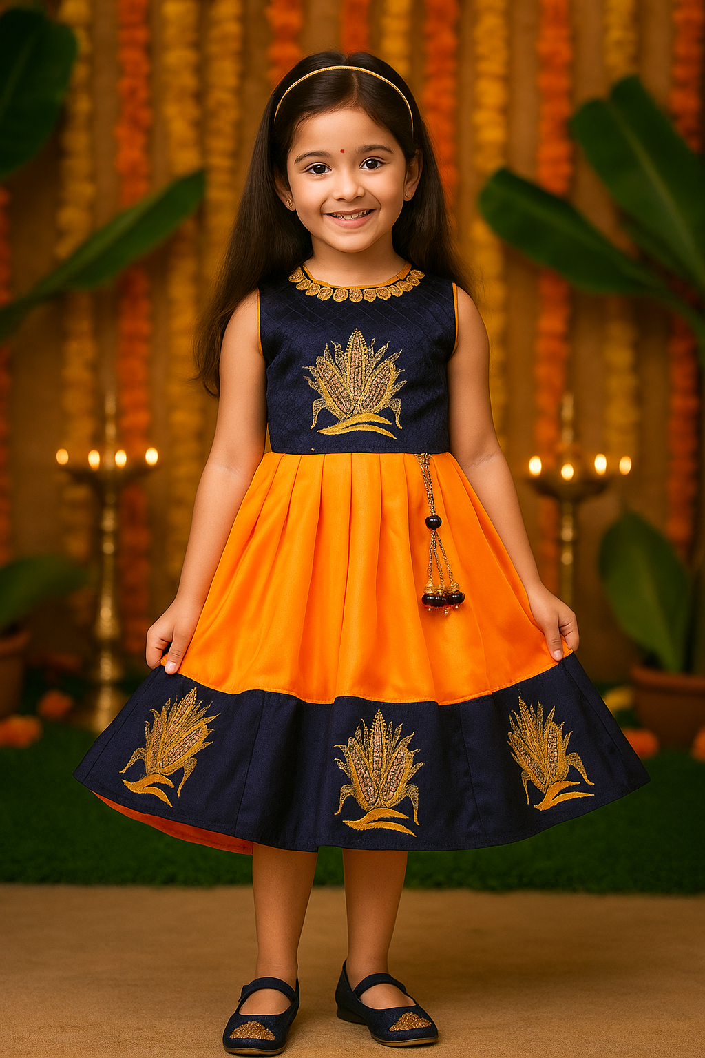 Girls Satin Embroidered Ethnic Dress