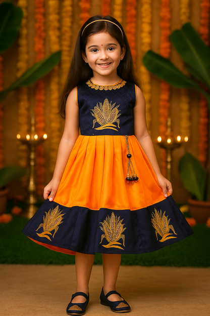 Girls Satin Embroidered Ethnic Dress