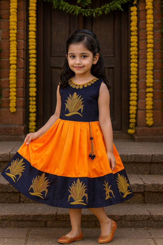 Girls Satin Embroidered Ethnic Dress