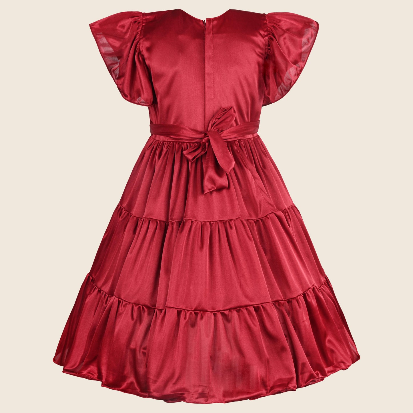 Girls Bow Floral Embroidered Tiered Party Dress