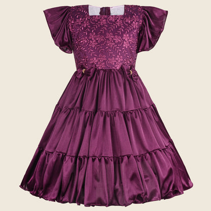 Girls Bow Floral Embroidered Tiered Party Dress