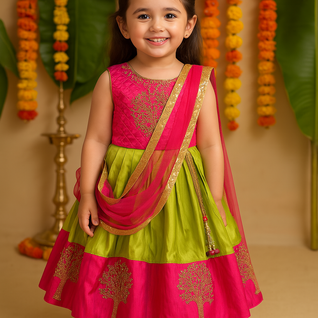 Girls Embroidered Ethnic Half saree dress
