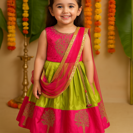 Girls Embroidered Ethnic Half saree dress