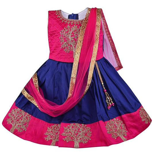 Girls Embroidered Fit and Flare Dress With Dupatta