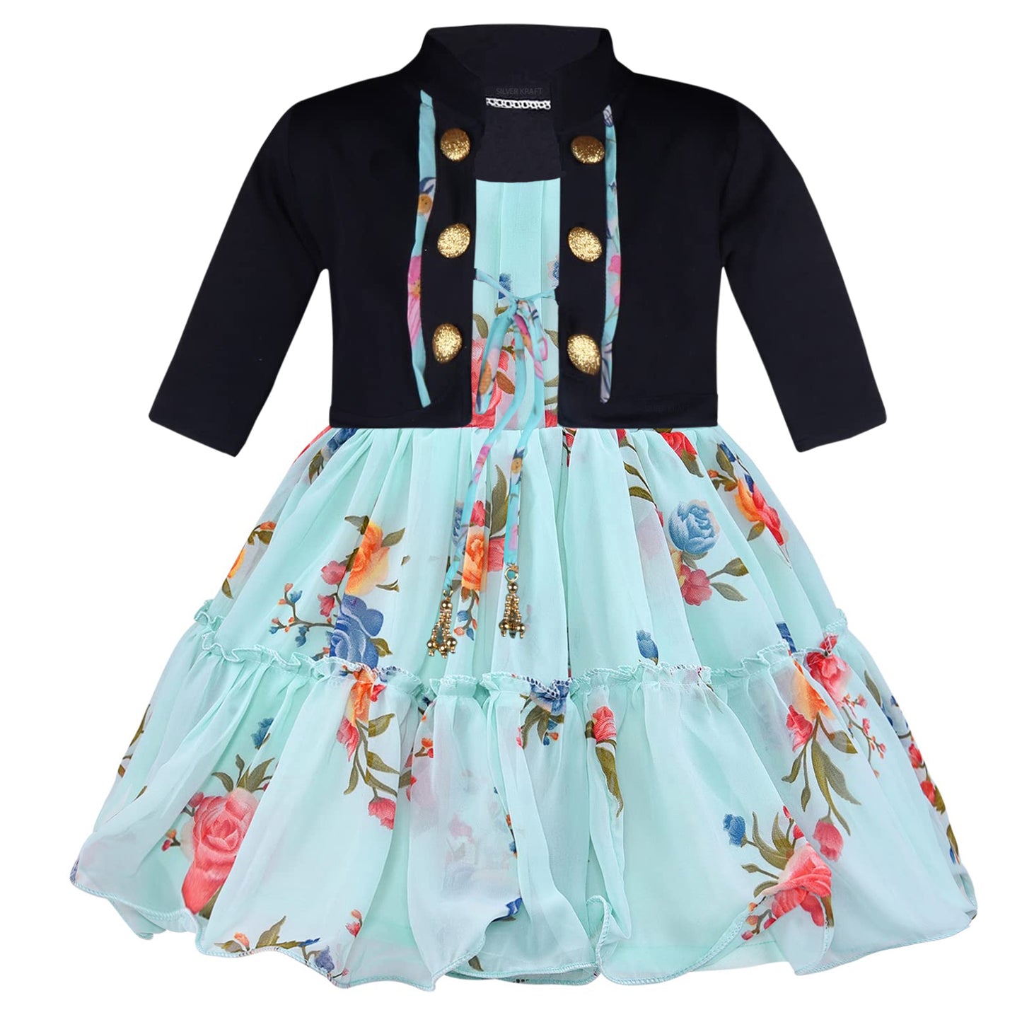 Girls Floral Print Strap Neck Dress