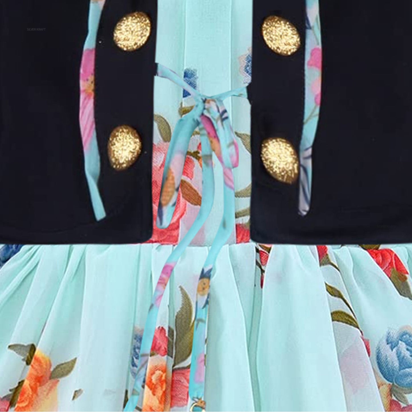 Girls Floral Print Strap Neck Dress