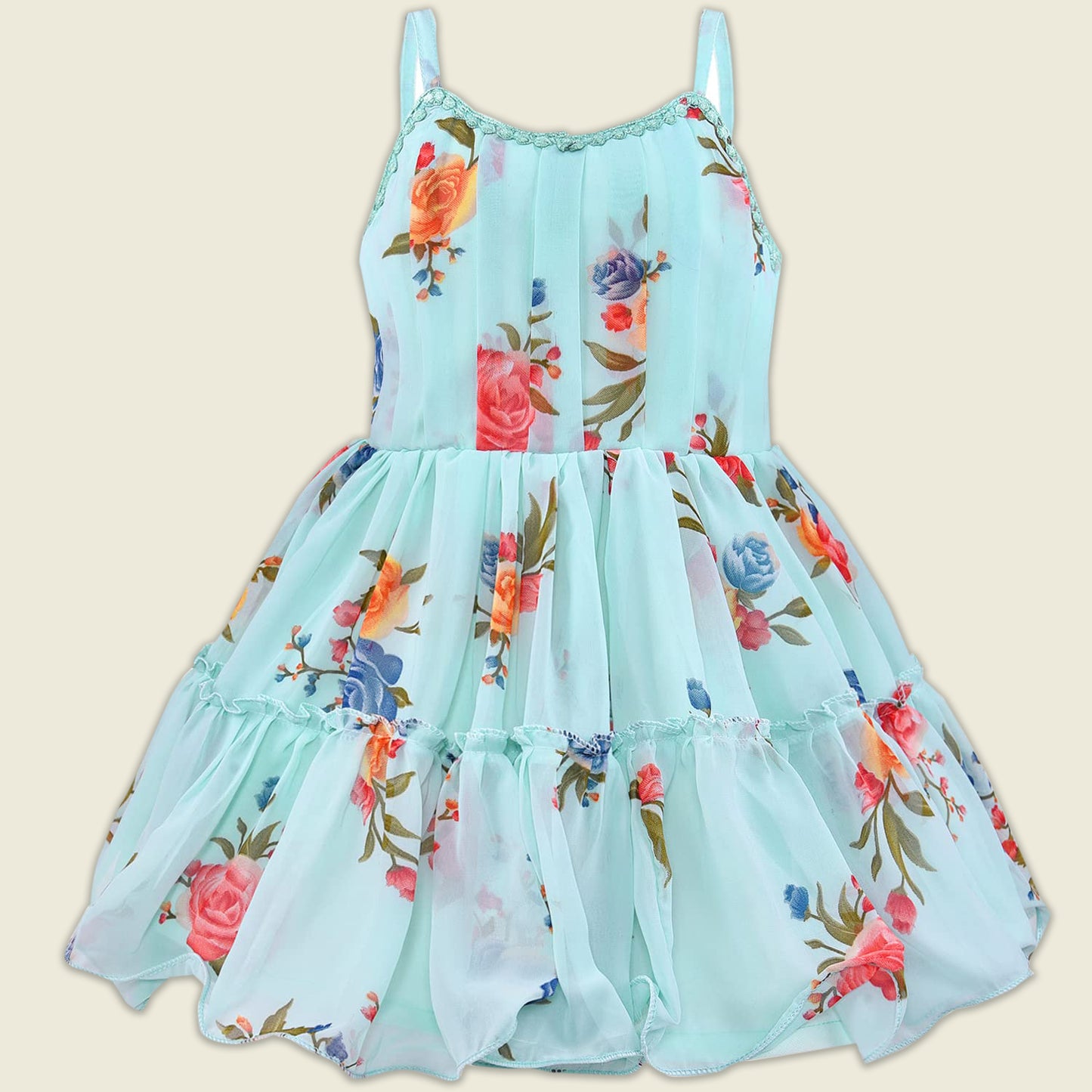 Girls Georgette Floral Dress with Denim Jacket – Full Sleeve Party Wear Frock