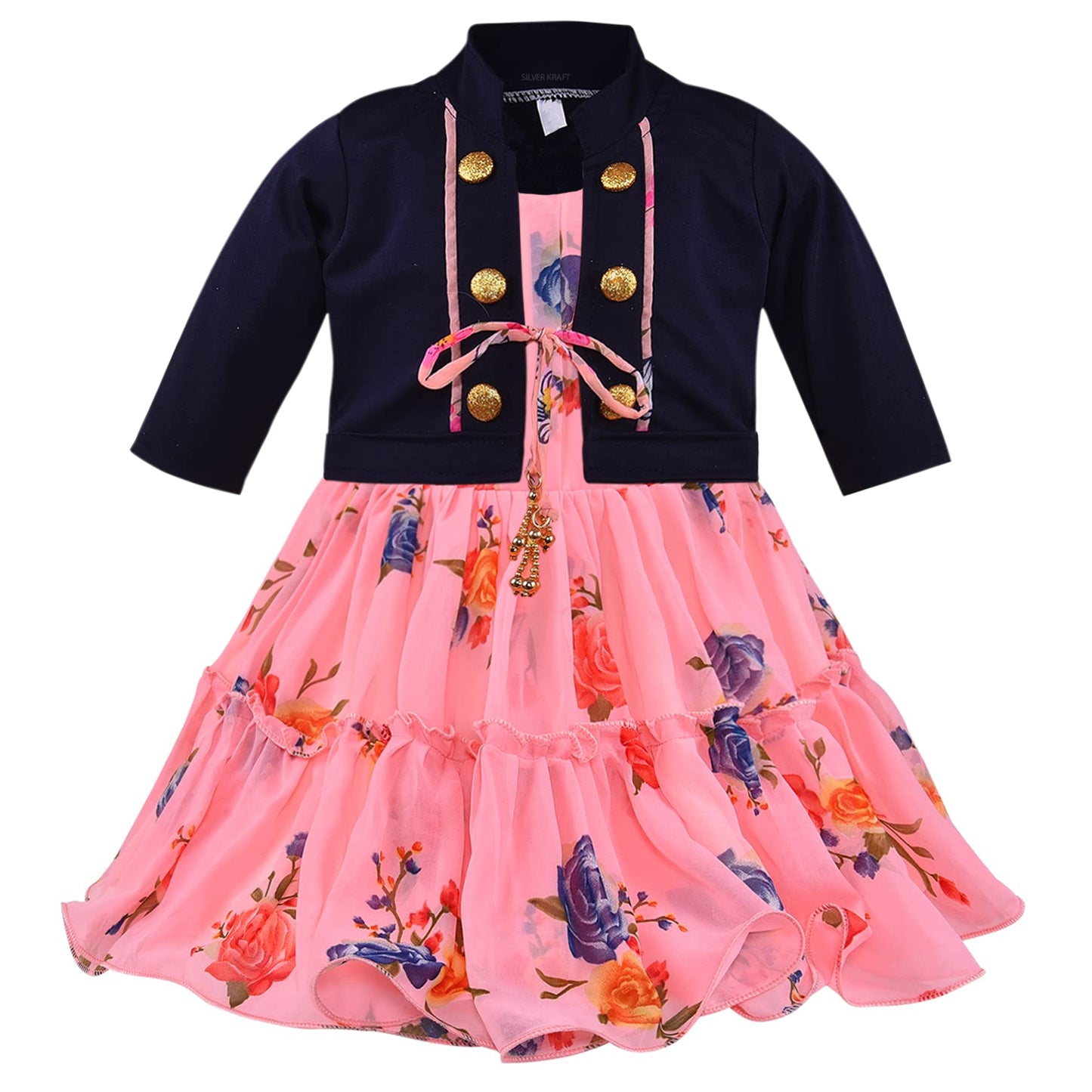 Girls Floral Print Strap Neck Dress