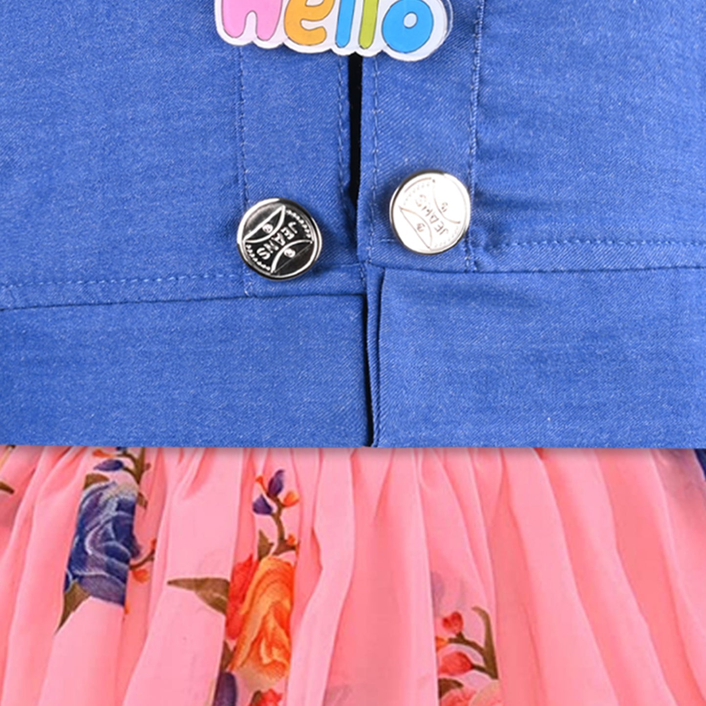 Girls Georgette Floral Dress with Denim Jacket – Full Sleeve Party Wear Frock