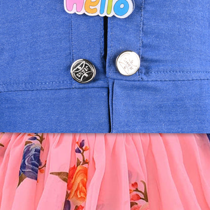 Girls Georgette Floral Dress with Denim Jacket – Full Sleeve Party Wear Frock