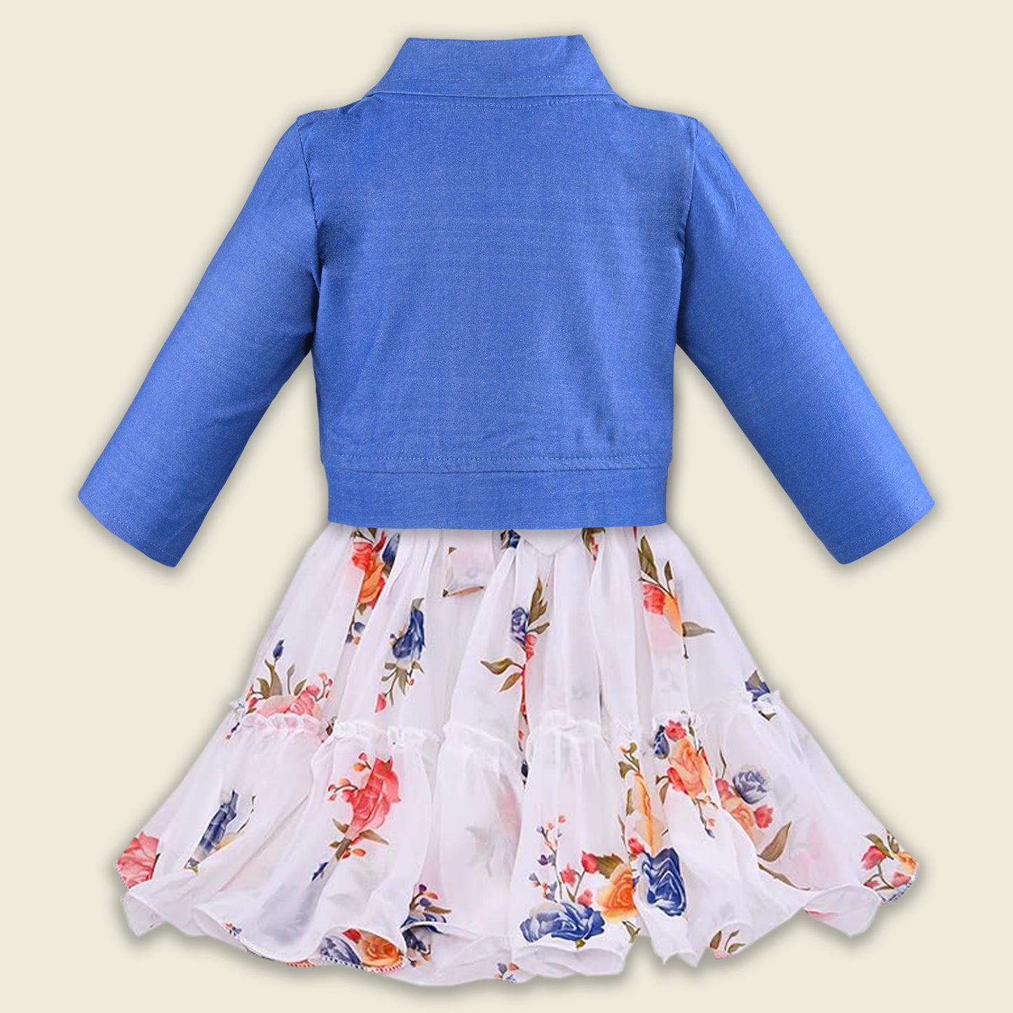 Girls Georgette Floral Dress with Denim Jacket – Full Sleeve Party Wear Frock