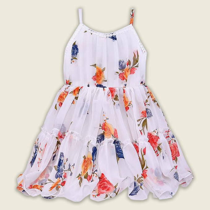 Girls Georgette Floral Dress with Denim Jacket – Full Sleeve Party Wear Frock