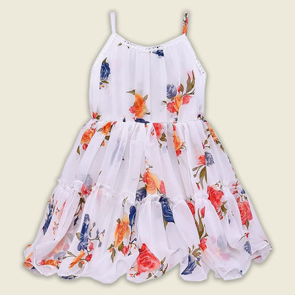 Girls Georgette Floral Dress with Denim Jacket – Full Sleeve Party Wear Frock