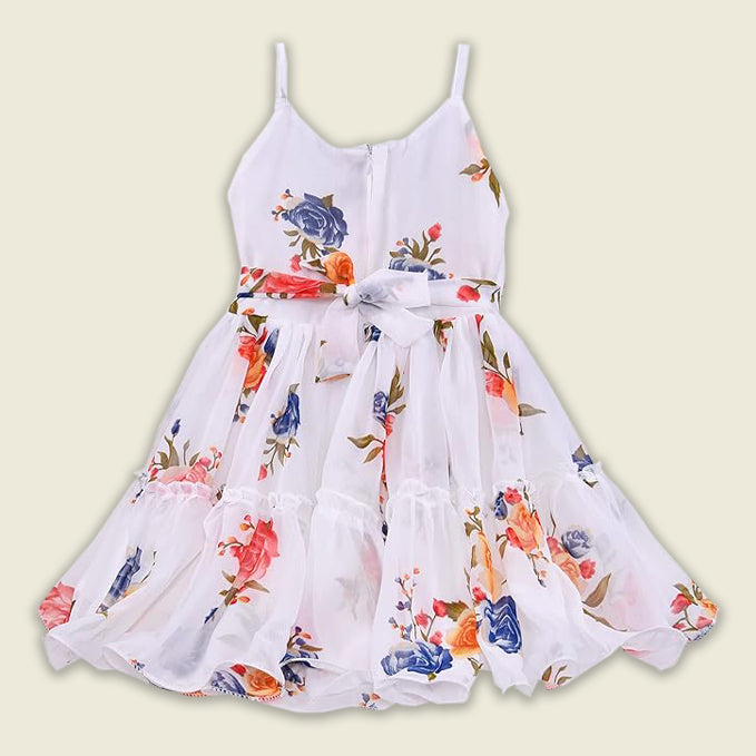 Girls Georgette Floral Dress with Denim Jacket – Full Sleeve Party Wear Frock