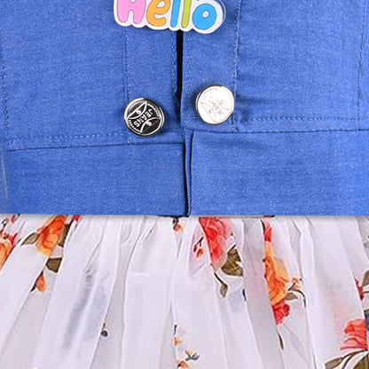 Girls Georgette Floral Dress with Denim Jacket – Full Sleeve Party Wear Frock