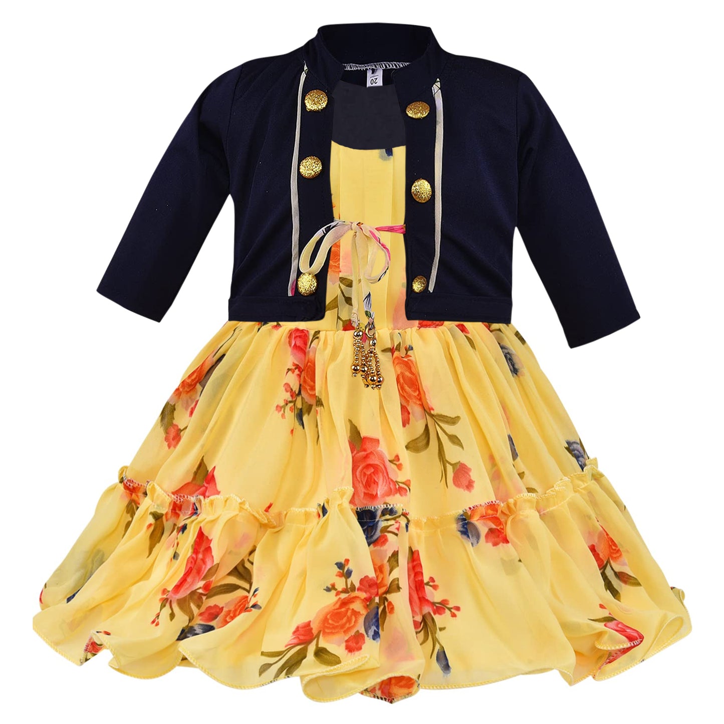 Girls Floral Print Strap Neck Dress