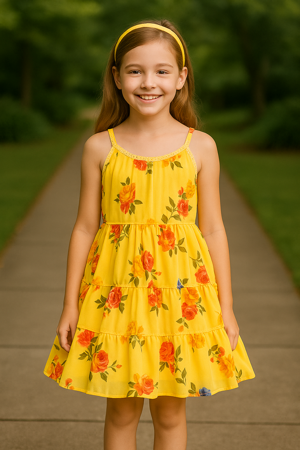 Girls Floral Printed Strappy Dress