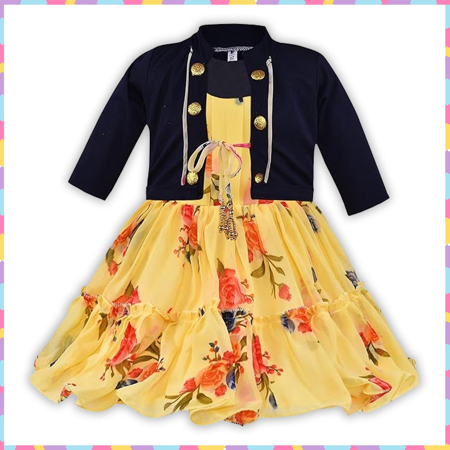 Girls Floral Print Strap Neck Dress