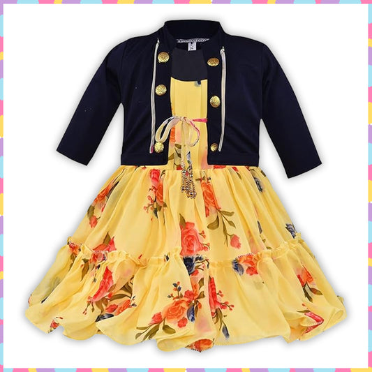 Girls Floral Print Strap Neck Dress