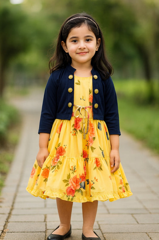 Girls Floral Print Strap Neck Dress