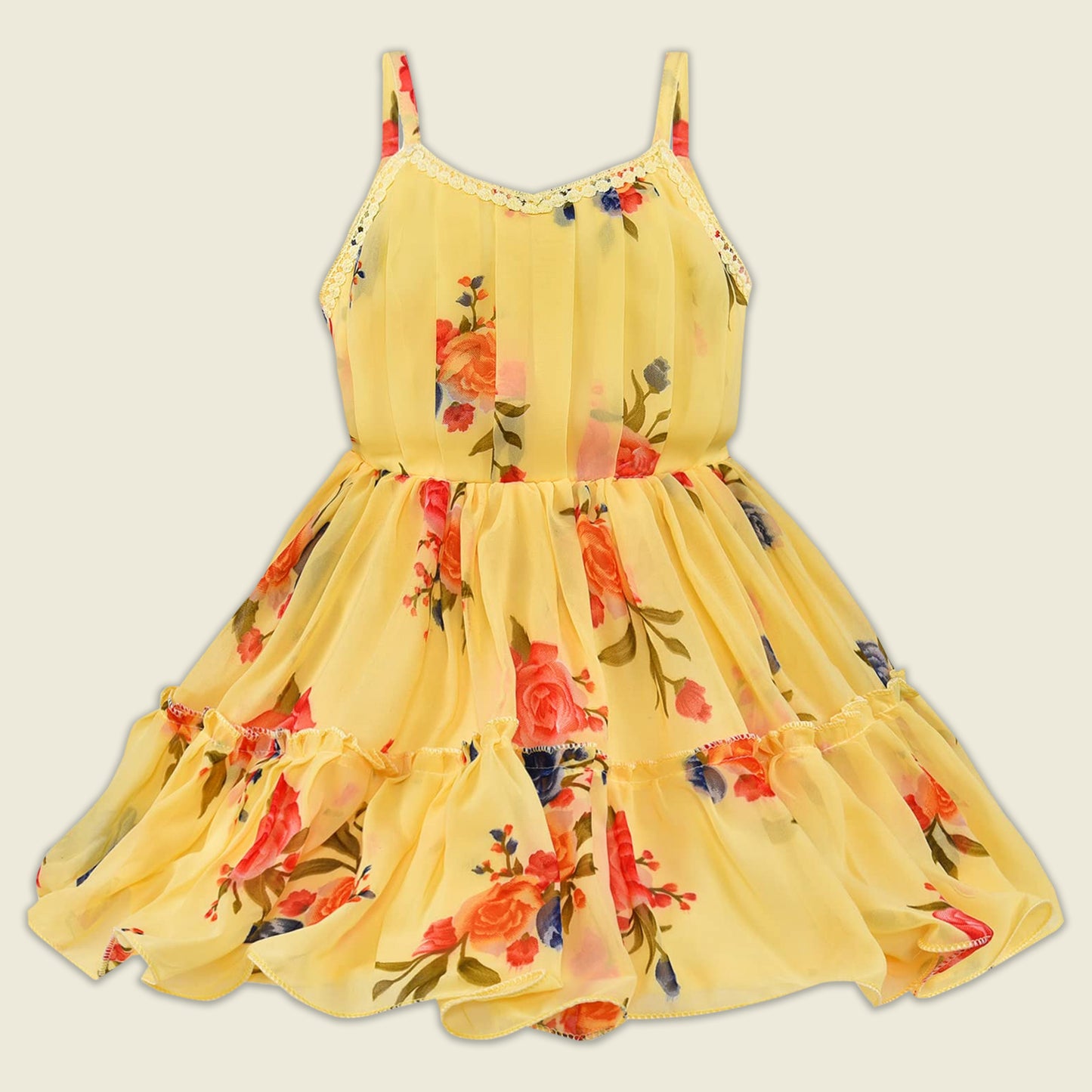 Girls Georgette Floral Dress with Denim Jacket – Full Sleeve Party Wear Frock