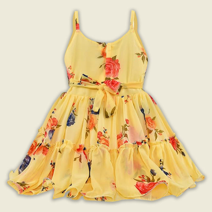 Girls Georgette Floral Dress with Denim Jacket – Full Sleeve Party Wear Frock