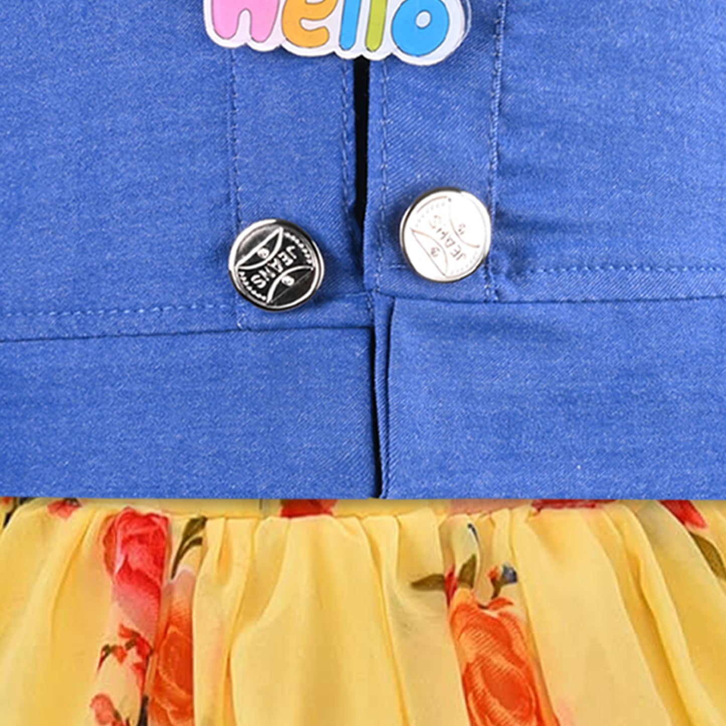 Girls Georgette Floral Dress with Denim Jacket – Full Sleeve Party Wear Frock