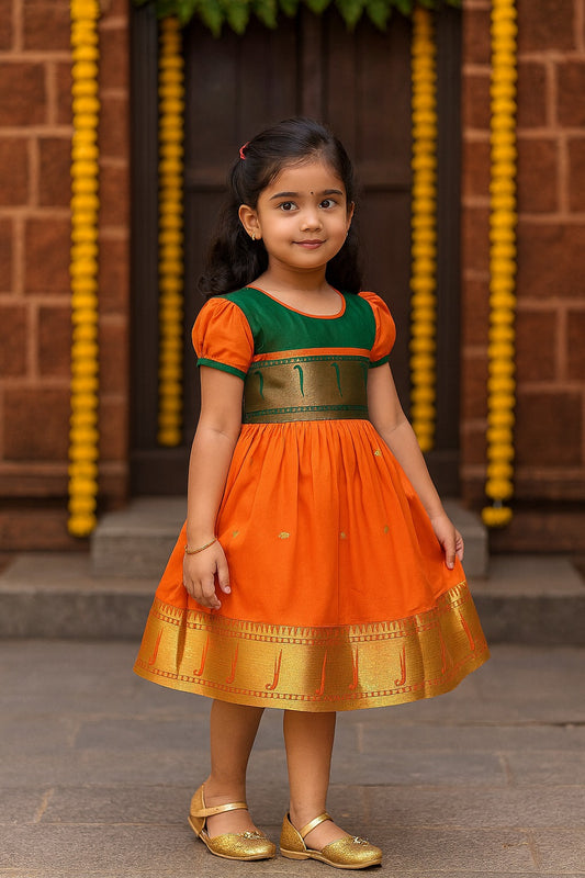 Girls Traditional Zari Border Ethnic Dress