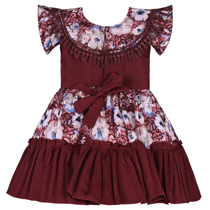 Girls Floral Print Casual Dress with Ruffled Hem