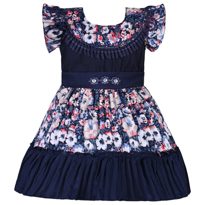 Girls Floral Print Casual Dress with Ruffled Hem