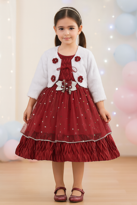 Girls Solid Full Sleeve A-Line Frock Dress