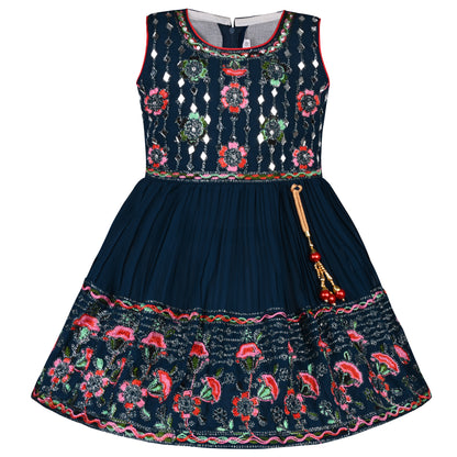 Girls Embroidered Fit and Flare Frock Dress