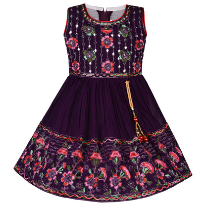 Girls Embroidered Fit and Flare Frock Dress