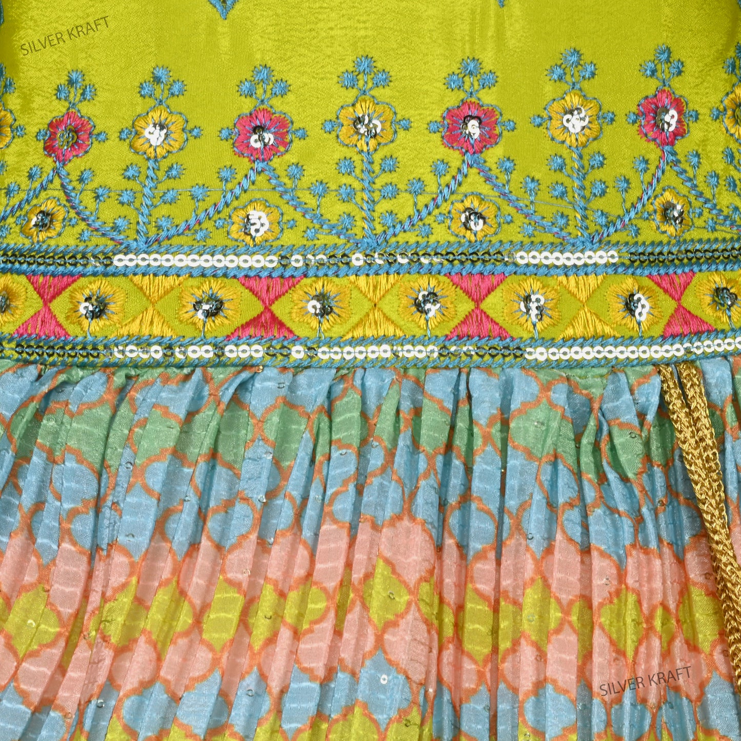 Girls Ethnic Printed and Embroidered Dress