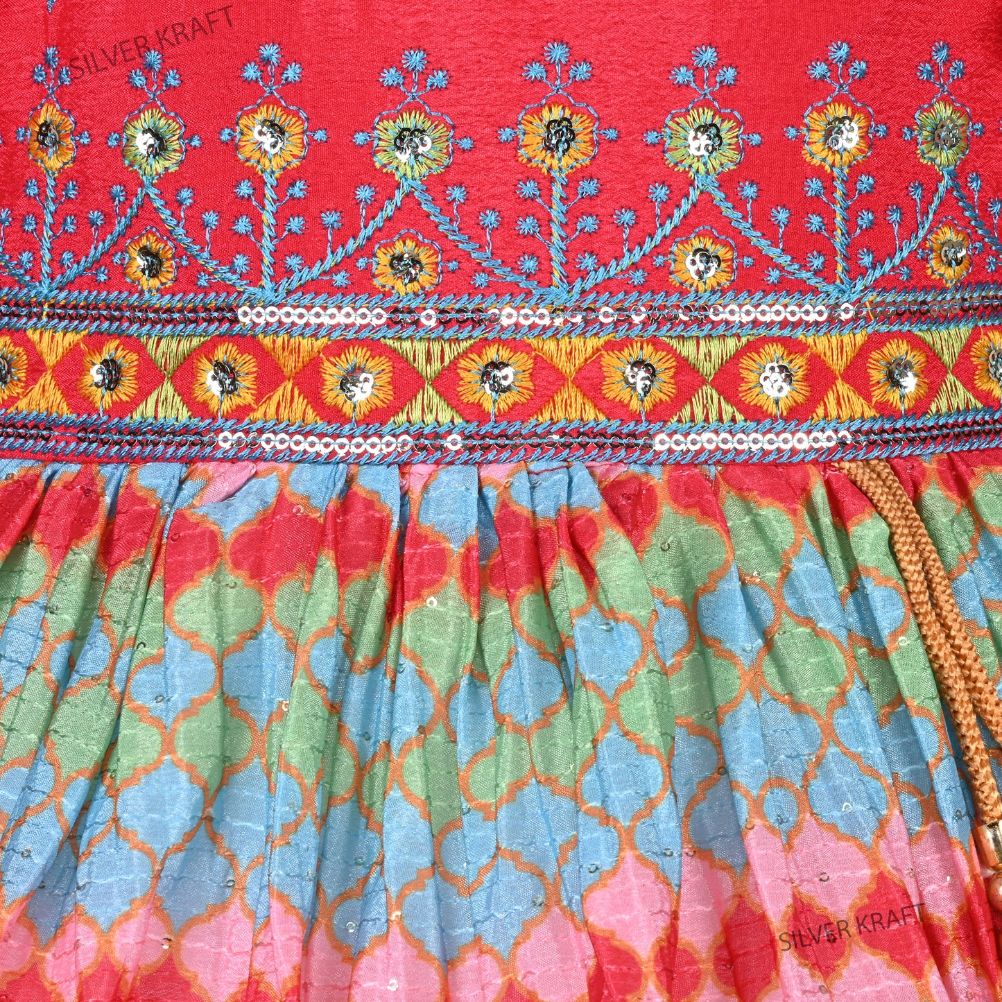 Girls Ethnic Printed and Embroidered Dress
