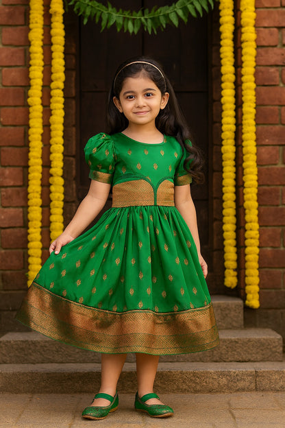 Girls Silk Pattu Pavadai Flare Ethnic Dress