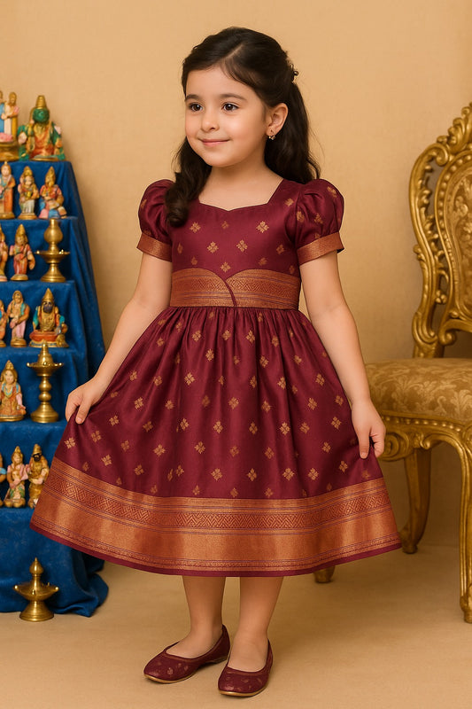 Girls Silk Pattu Pavadai Flare Ethnic Dress