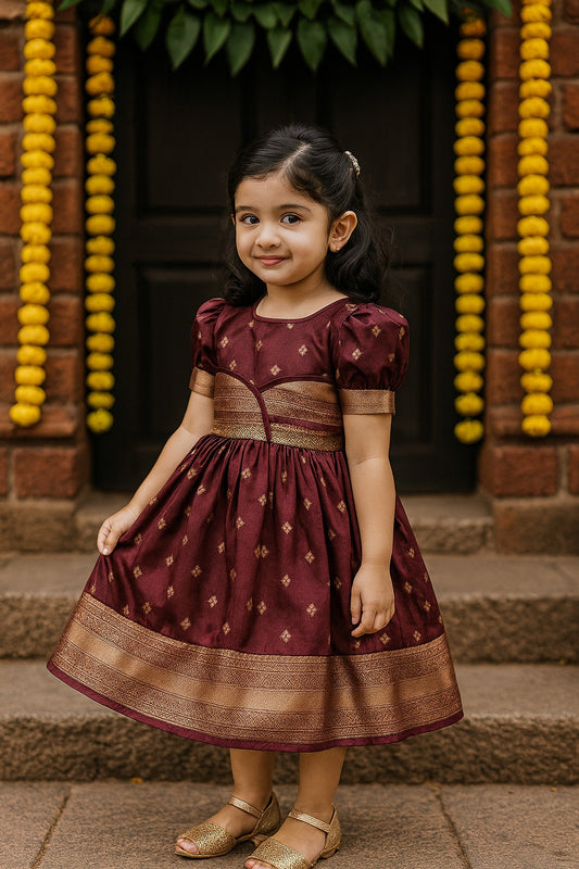 Girls Silk Pattu Pavadai Flare Ethnic Dress