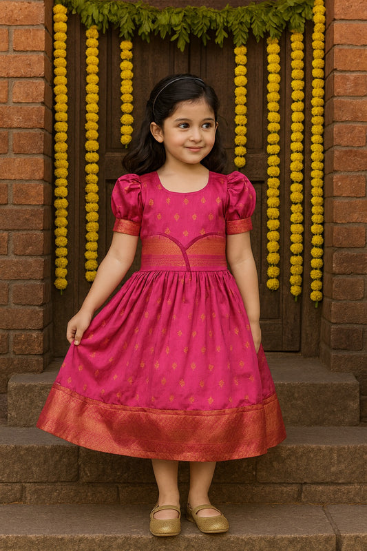 Girls Silk Pattu Pavadai Flare Ethnic Dress