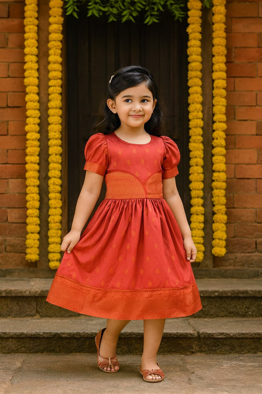 Girls Silk Pattu Pavadai Flare Ethnic Dress